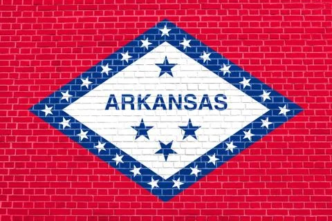 Flag of Arkansas on brick wall texture background Stock Illustration