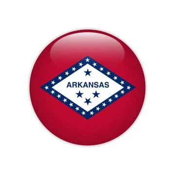 Flag Arkansas button Illustrazione stock