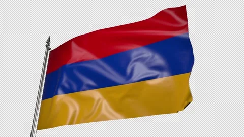 Flag of Armenia on a flagpole. 3D animation with alpha channel Stock-Footage 206068632