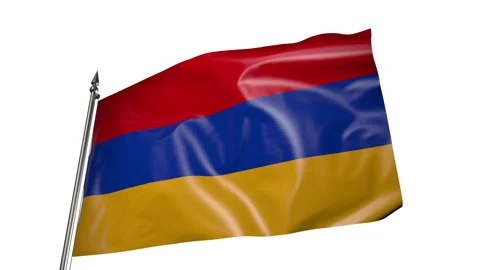 Flag of Armenia on a flagpole. Animation 3D on a white background 動画素材 219747131