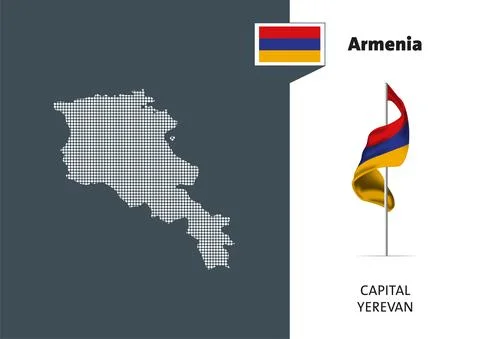 Flag of Armenia on white background. Dotted map of Armenia Stock Illustration