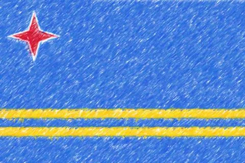 Flag of Aruba background o texture, color pencil effect. Stock Illustration