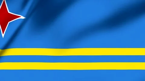 Flag of Aruba with blue field and yellow stripes and red star  national sym.. Video stock 343670612
