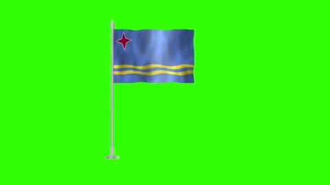 Flag of Aruba, Pole flag of Aruba on Green screen chroma key, Aruba 3D Anim.. Stock Footage 263975057