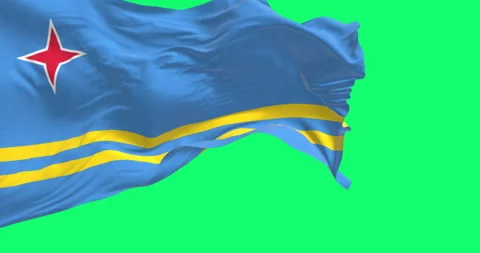 Flag of Aruba waving in the wind isolated on green background Stock-Footage 333867239