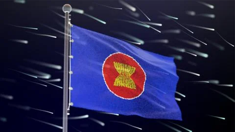 Flag of ASEAN made of luminous dots, bottom view. Fluttering in the wind. Vector Stock Illustration