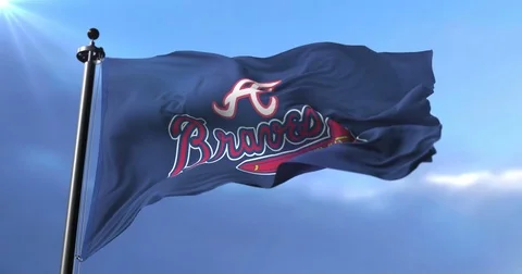 Flag of the Atlanta Braves, american professional baseball team, waving - loop Stock Footage