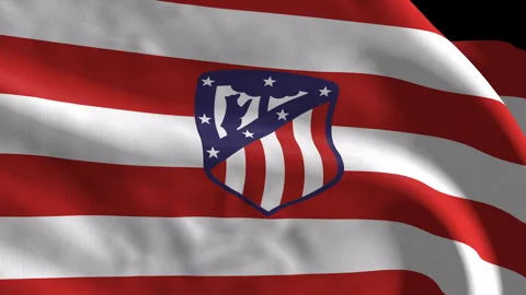 Flag with the Atletico of Madrid team crest (Loop) Stockbeeldmateriaal 310746552