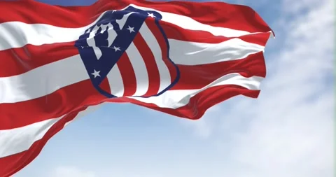 The flag of Atletico Madrid waving in the wind on a clear day Video stock 200829646