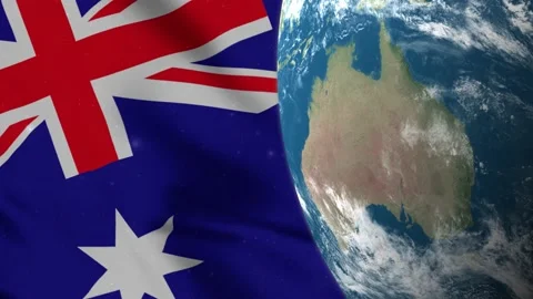 Flag of Australia and Australia Map on Earth Globe 4K 库存影片 220774123