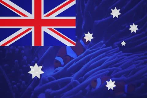 Flag of Australia in minimalistic design composition with clown fish Stock Illustration