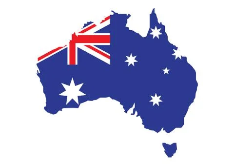 Flag of Australia placed over an outline map of Australia Ilustração Stock
