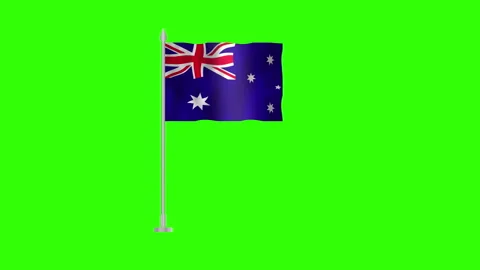 Flag of Australia, Pole flag of Australia on Green screen chroma key, Austr.. Stock Footage 263976111