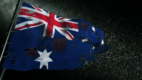 The flag of Australia is torn and marked with the virus of covid-19 . Видео 127195438