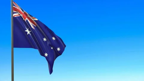 Flag of Australia waving in the wind on flagpole against the sky 3d-rendering イラスト素材