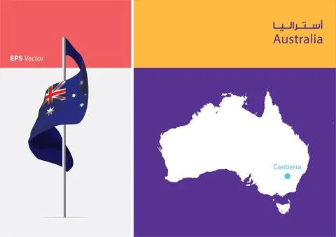 Flag of Australia on white background  with Map Stock Illustration