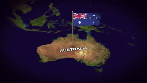 The Flag of Australia on the World Map, Australia map with flag 3d animation Stock Footage 289642071