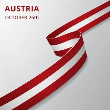 Flag of Austria. 26th of October. Vector illustration. Wavy ribbon on gray ba Stock Illustration