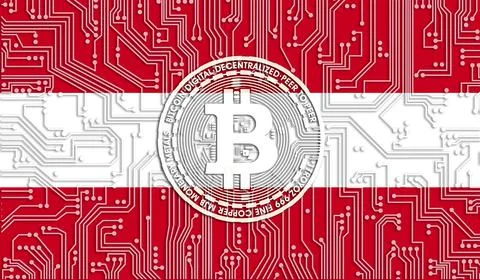 Flag of Austria and bitcoin, Integrated Circuit Board pattern. Bitcoin Stock  イラスト素材