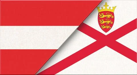 Flag of Austria and Jersey - 3D illustration. Double flag Austria and Jersey Stockillustratie