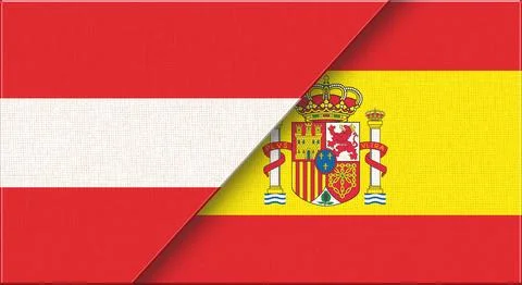 Flag of Austria and Spain - 3D illustration. Two Flag Together - Fabric Textu Illustrazione stock