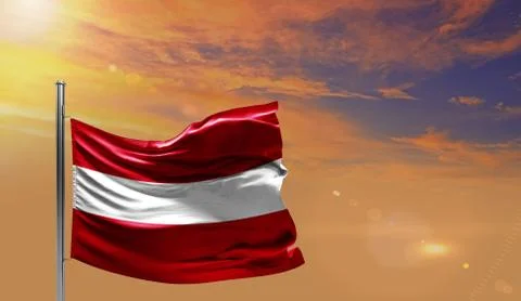 Flag of Austria on cloudy sky 스톡 일러스트