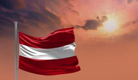 Flag of Austria on cloudy sky 库存插图