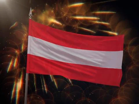 Flag of Austria with fireworks display in the background Stock Illustration