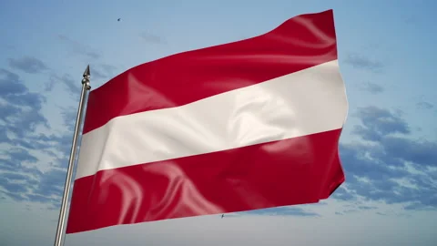Flag of Austria on a flagpole. 3D animation against the sky Vídeo Stock 205515512