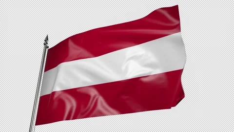 Flag of Austria on a flagpole. 3D animation with alpha channel 動画素材 206067738