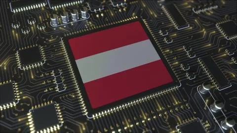 Flag of Austria on the operating chipset. Austrian information technology or Stock Illustration