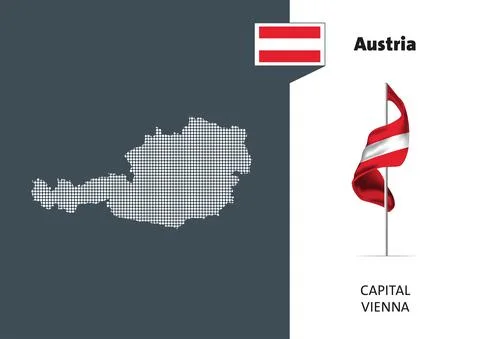 Flag of Austria on white background. Dotted map of Austria Stock Illustration