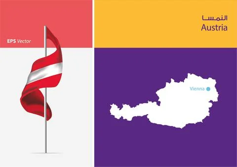 Flag of Austria on white background with Map Stock Illustration