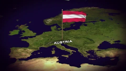 The Flag of Austria on the World Map, Austria map with flag 3d animation Stock Footage 289651553