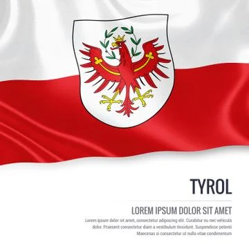 Flag of Austrian state Tyrol waving on an isolated white background. State .. Illustrazione stock