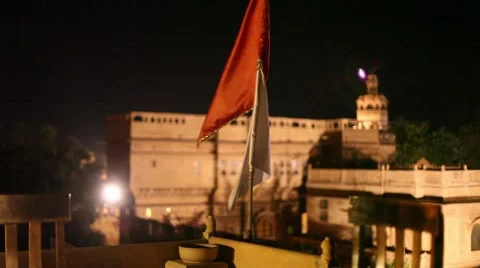 Flag on a authentic ancient castle fort in India Stock Footage 46468112