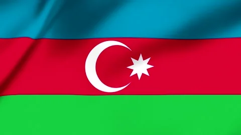 Flag of Azerbaijan with blue red and green horizontal stripes and white cre.. Video stock 343670629