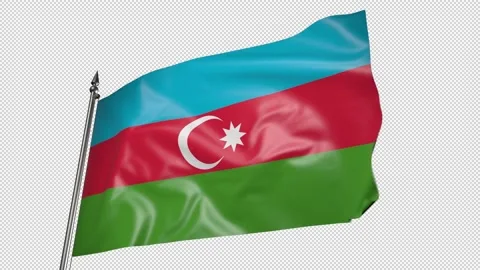 Flag of Azerbaijan on a flagpole. 3D animation with alpha channel 動画素材 206862587