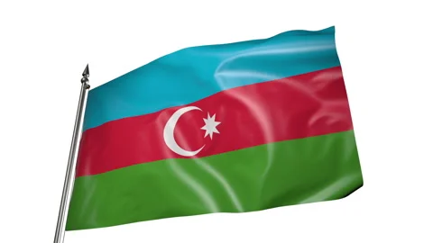 Flag of Azerbaijan on a flagpole. Animation 3D on a white background Vídeo Stock 219747903