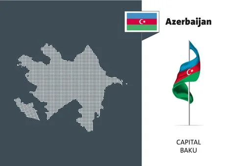 Flag of Azerbaijan on white background. Dotted map of Azerbaijan Stock Illustration