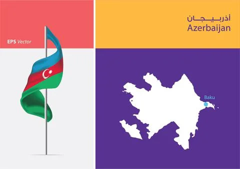 Flag of Azerbaijan on white background with Map Stock Illustration