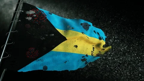 The flag of Bahamas is torn and marked with the virus of covid-19 . Vídeo Stock 127195440