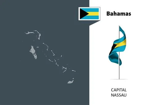 Flag of Bahamas on white background. Dotted map of Bahamas Stock Illustration