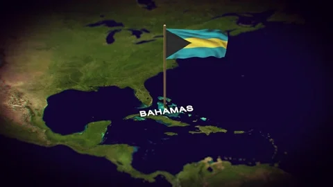 The Flag of Bahamas on the World Map, Bahamas map with flag 3d animation Stock Footage 306614322