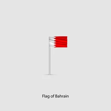 Flag of Bahrain on a chrome pole. Stock Illustration