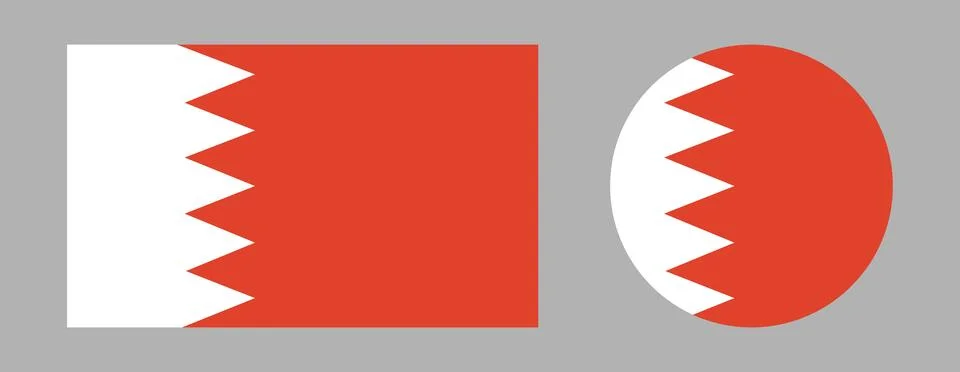 Flag of Bahrain circle, rectangle buttons. Bahrain round, rectangular flag Stock Illustration