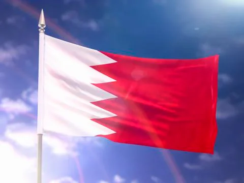 Flag of Bahrain with flare and dark blue sky Stock Illustration