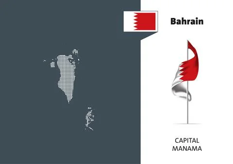 Flag of Bahrain on white background. Dotted map of Bahrain Stock Illustration