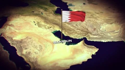 The Flag of Bahrain on the World Map, Bahrain map with flag 3d animation Stock Footage 306603731