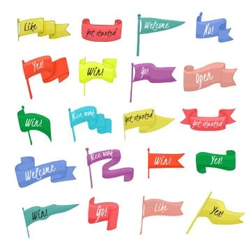 Flag banner vector waved decoration sign with text design illustration set of Stock Illustration